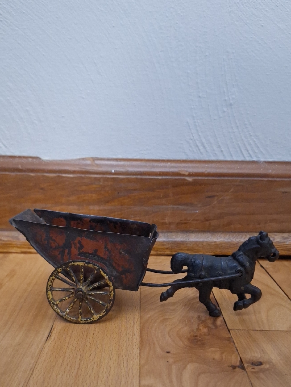 Antique-Style Cast Iron Horse Drawn Cart - Black & Rust
